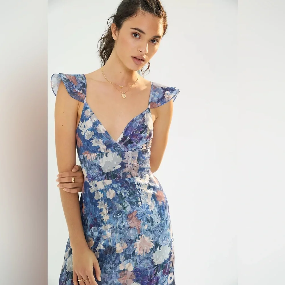 Anthropologie x Hutch Ruffled Midi Dress-  Blue Floral Print - Size 2 - Picture 5 of 10